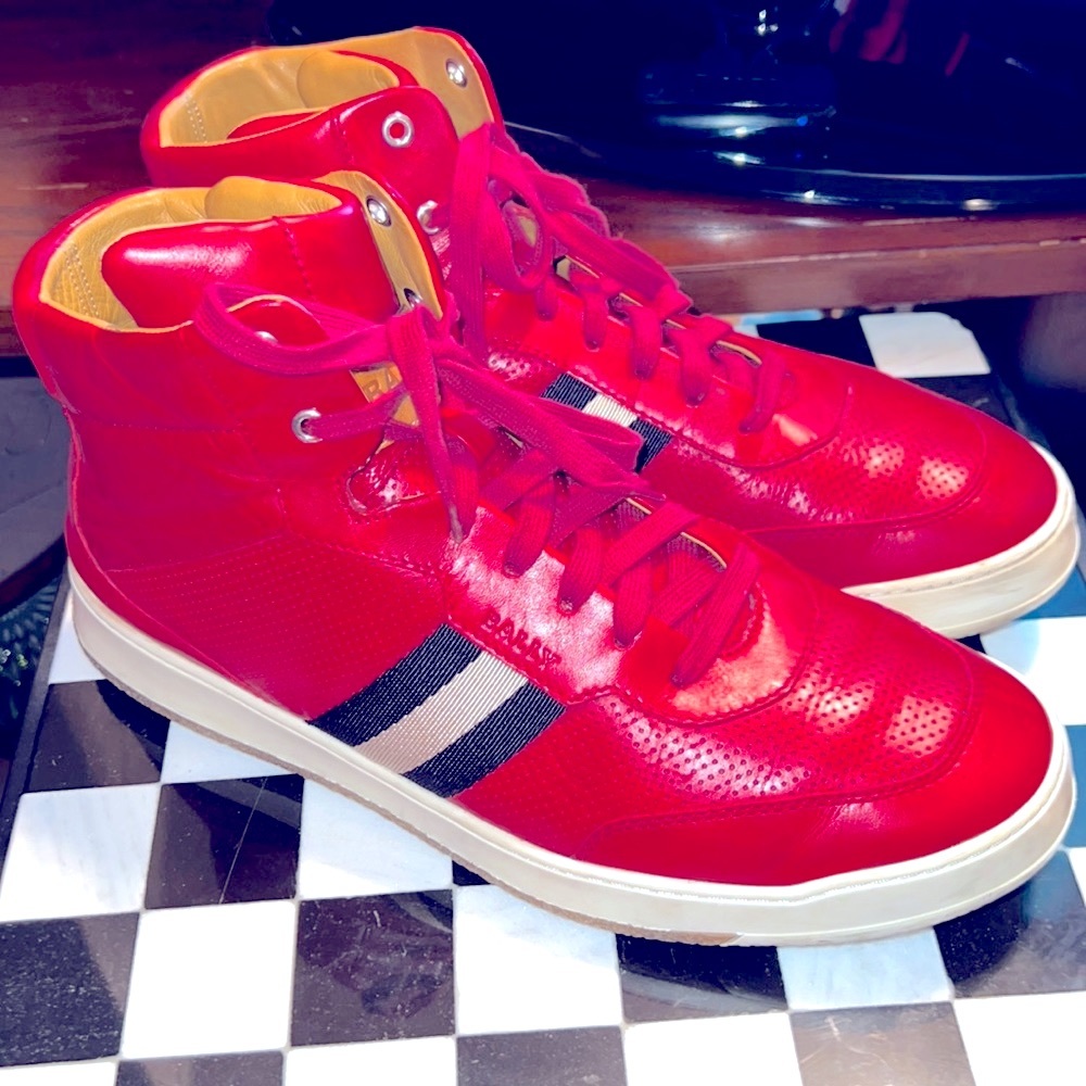 Bally Myles Red Leather High Tops Sneakers Size 12